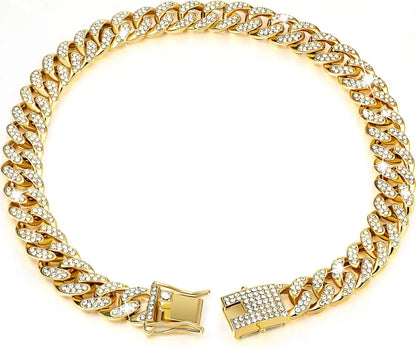 Dog Chain Diamond Collar Walking Metal Chain Necklace with Secure Buckle Pet Cuban Style Collar Jewelry Accessories for Small Medium Large Dog Cats