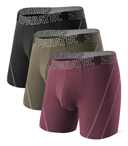 Separatec Dual Pouch Underwear for Men Moisture Wicking Breathable and Soft Mens Underwear Boxer Briefs with Fly 3 or 6 Pack(XXL Olive Green/Black/Grape)