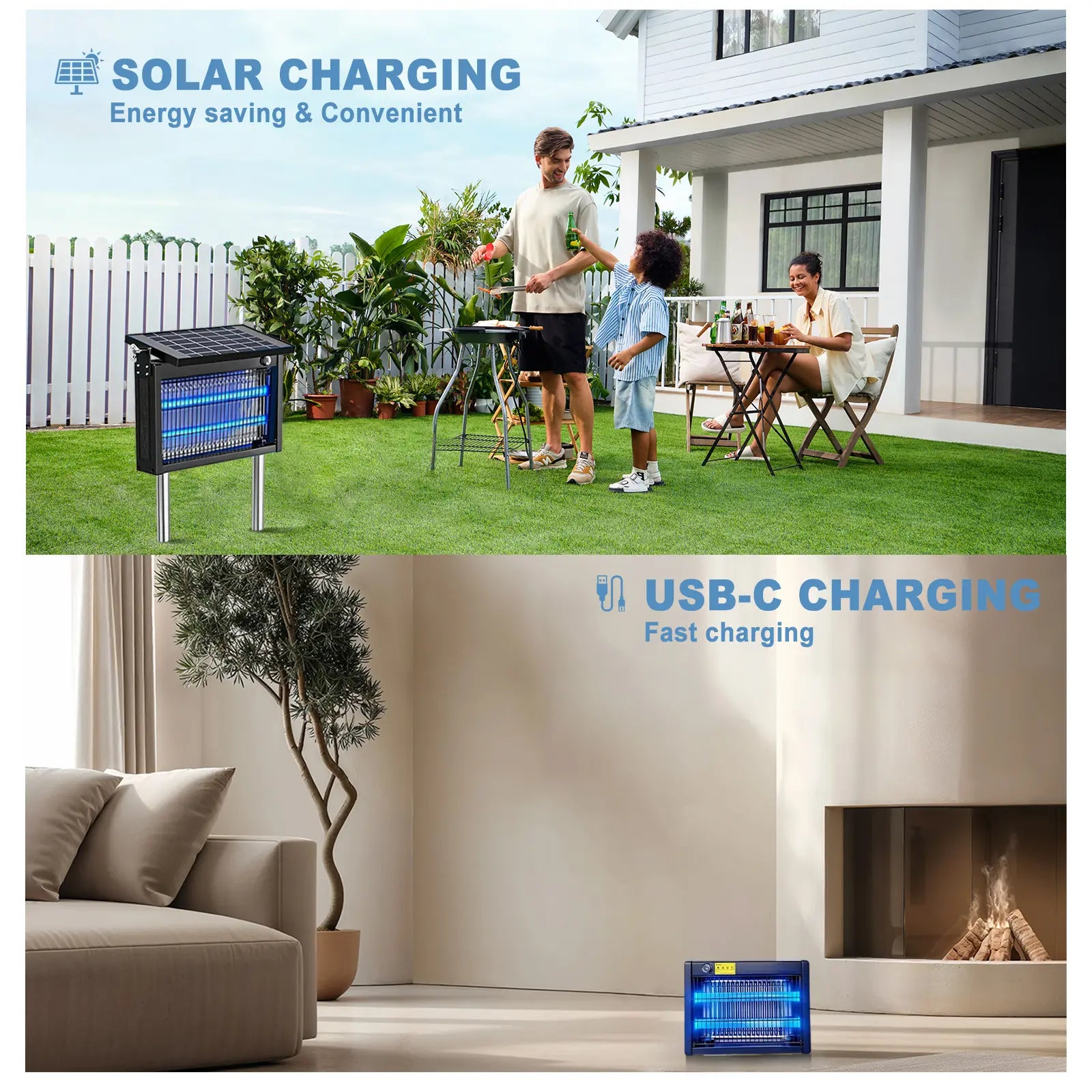 Gainstarx Solar Bug Zapper Outdoor Waterproof Electric Mosquito and Fly Zapper with Smart Light Sensor Rechargeable Solar Powered Trap for Patio, Backyard, Garden, Camping, and Indoor Use