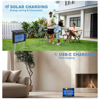 Gainstarx Solar Bug Zapper Outdoor Waterproof Electric Mosquito and Fly Zapper with Smart Light Sensor Rechargeable Solar Powered Trap for Patio, Backyard, Garden, Camping, and Indoor Use