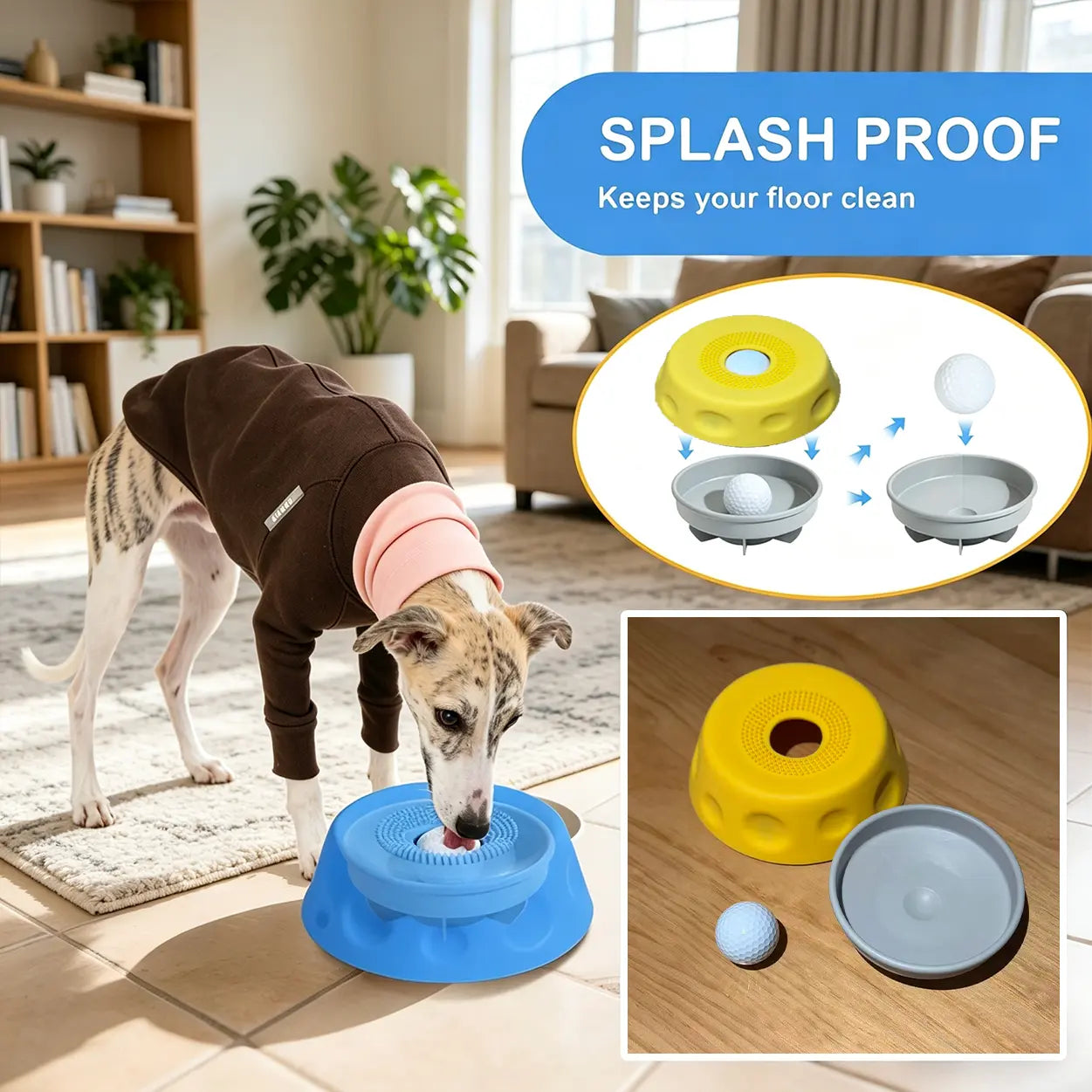 Dog Slow Feeder Bowl with Rolling Ball, No Mess Liquid Treat Lick Bowl, 2-In-1 Enrichment Feeder with Suction Cups