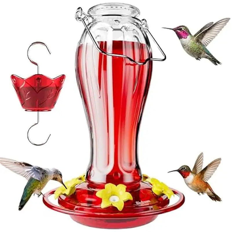 Birdream Glass Hummingbird Feeder for Outdoors, 18Oz Hanging Hummingbird Feeder with 5 Feeding Ports & Built-In Ant Moat, for Garden Patio Backyard, Gifts for Women Mom, All Red Tiktokshopspringglowup Bird Lover Outdoorfun
