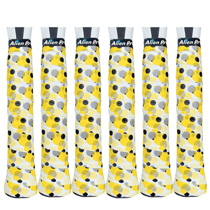 ALIEN PROS Tennis Racket Grip Tape (6 Grips) – Tac Moisture Feel Tennis Grip – Tennis Overgrip Grip Tape Tennis Racket – Wrap Your Racquet for High Performance (6 Grips Yellow Circles)