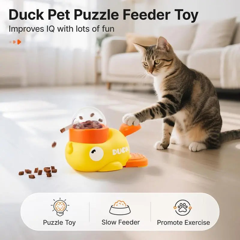 Yellow Duck Food Dispensing Cat Toy Self-Entertainment Boredom Relief Cat Wand Pet Snack Freeze-Dried Foodlauncher for Dogs Ideal Gift Food Puzzle Slow Feeder, Durable Duck, Cat Snacktime, Indoor Interactive Cat Toy Summervibes Petlovers