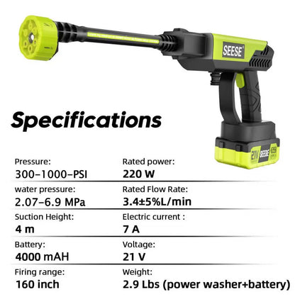 【Fathersdaygift】Seese Cordless Pressure Washer and Single Port Charger Base, Bottle Portable Washer for Car,Home Cleaning & Garden Watering