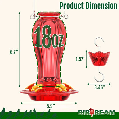Birdream Glass Hummingbird Feeder for Outdoors, 18Oz Hanging Hummingbird Feeder with 5 Feeding Ports & Built-In Ant Moat, for Garden Patio Backyard, Gifts for Women Mom, All Red Tiktokshopspringglowup Bird Lover Outdoorfun