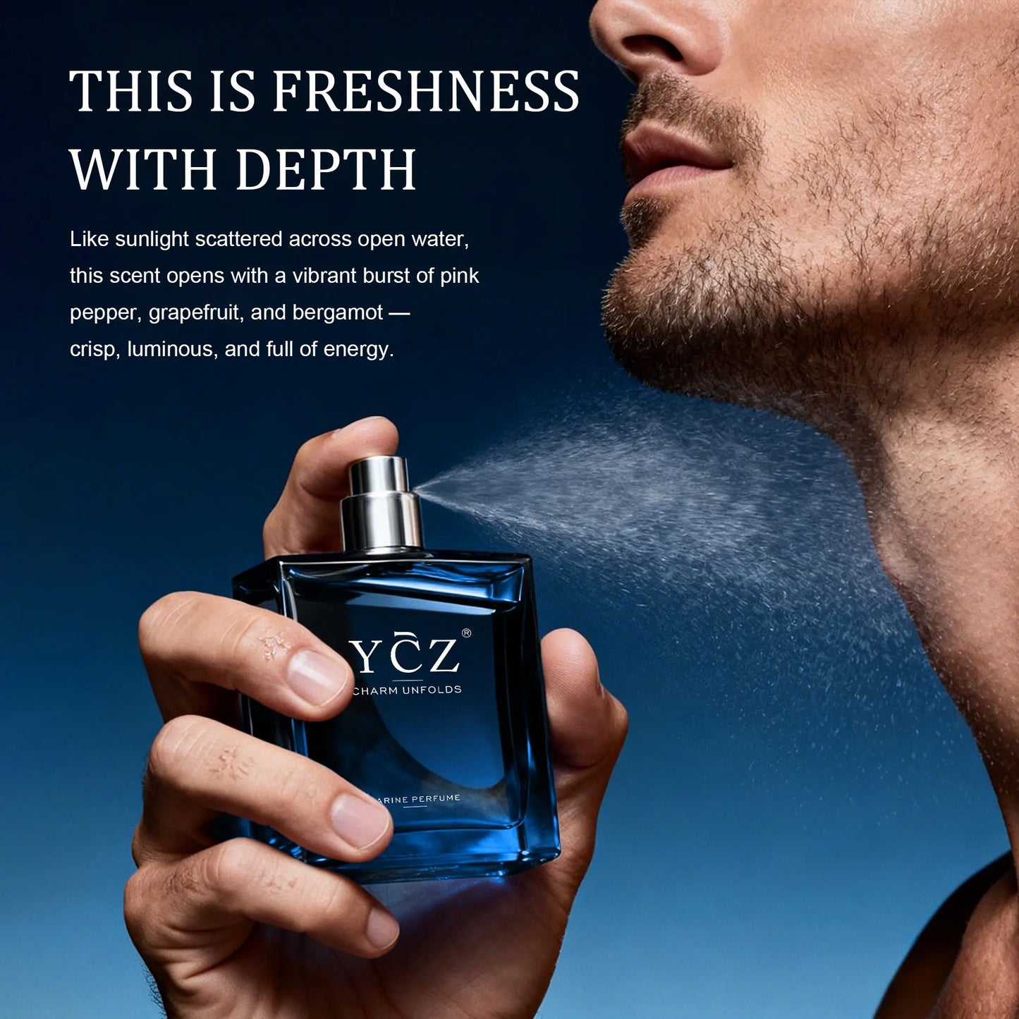 YCZ Midnight Marine Eau De Parfum 50Ml Unisex | Aromatic Aquatic Ocean Fresh Woody Perfume with Bergamot Coconut Amber | Long Lasting Luxury Arabian Fragrance for Men Women | Premium Gift