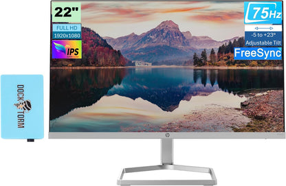 HP M22f 22” 1080P FreeSync Monitor 2D9J9AA#ABA Bundle with Docztorm Dock 22" IPS FHD (1920x1080) 75Hz Anti-Glare Display HDMI VGA Ideal for Home & Business (2024 Latest Model) - Pack of 1