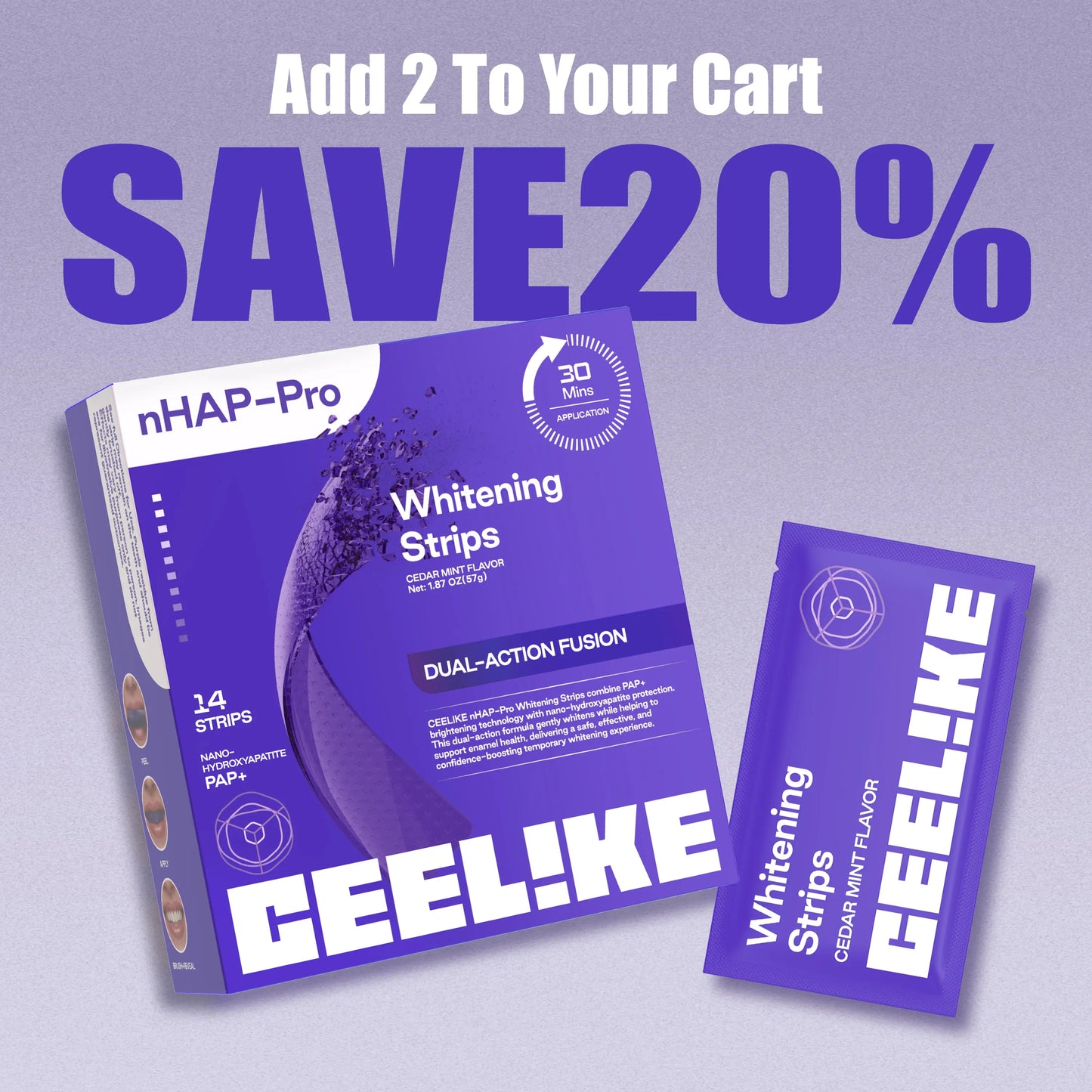 【CEELIKE】 Purple Teeth Whitening Strips with Free Cheek Retractor - 7/21 Whitening Sessions -Nano-Hydroxyapatite Safe for Enamel - Non Sensitive Teeth Whitening - Peroxide-Free